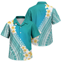 Tahiti Plumeria Tribal Pattern Family Matching Summer Maxi Dress and Hawaiian Shirt Wave Style Turquoise LT05 Son's Shirt Turquoise - Polynesian Pride