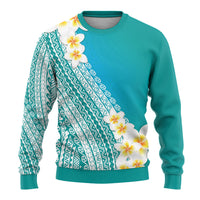 Tahiti Plumeria Tribal Pattern Ugly Christmas Sweater Wave Style Turquoise LT05 - Polynesian Pride