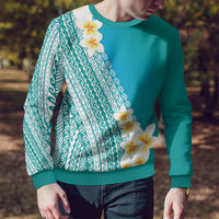 Tahiti Plumeria Tribal Pattern Ugly Christmas Sweater Wave Style Turquoise LT05 - Polynesian Pride