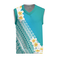Tahiti Plumeria Tribal Pattern Christmas Knitted V-Neck Vest Wave Style Turquoise LT05 Turquoise - Polynesian Pride