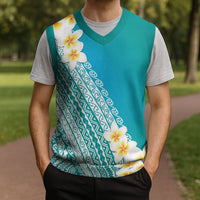 Tahiti Plumeria Tribal Pattern Christmas Knitted V-Neck Vest Wave Style Turquoise LT05 - Polynesian Pride