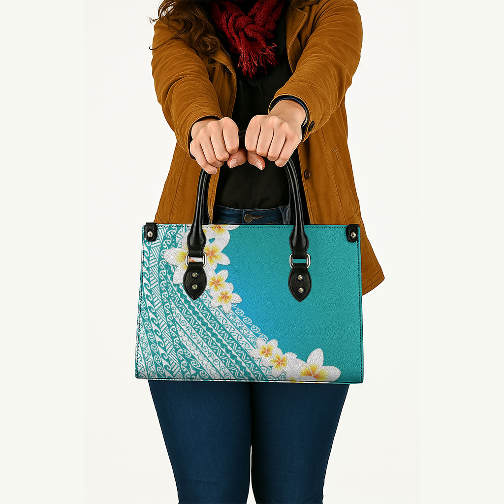 Tahiti Plumeria Tribal Pattern Leather Bag Wave Style Turquoise LT05 - Polynesian Pride