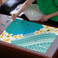 Tahiti Plumeria Tribal Pattern Puzzle Wave Style Turquoise LT05 - Polynesian Pride