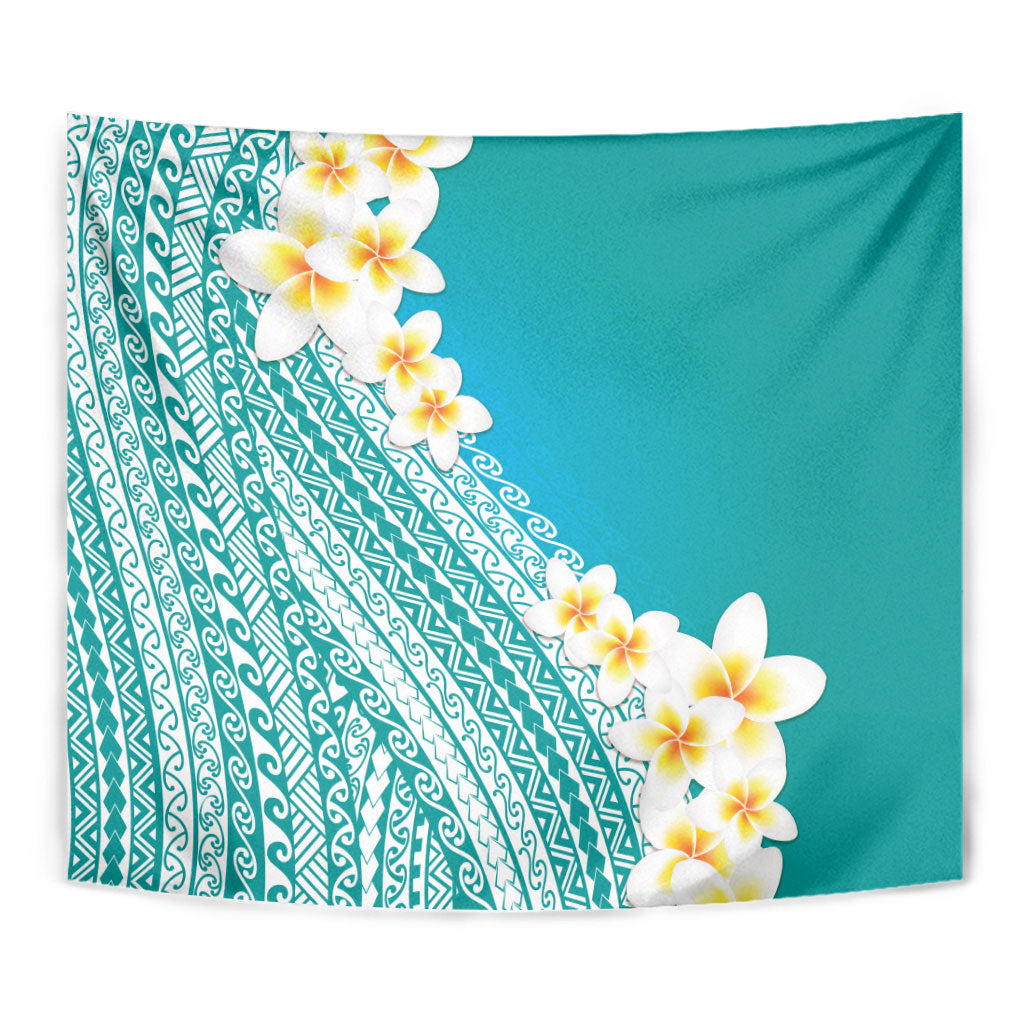 Tahiti Plumeria Tribal Pattern Tapestry Wave Style Turquoise LT05 - Polynesian Pride