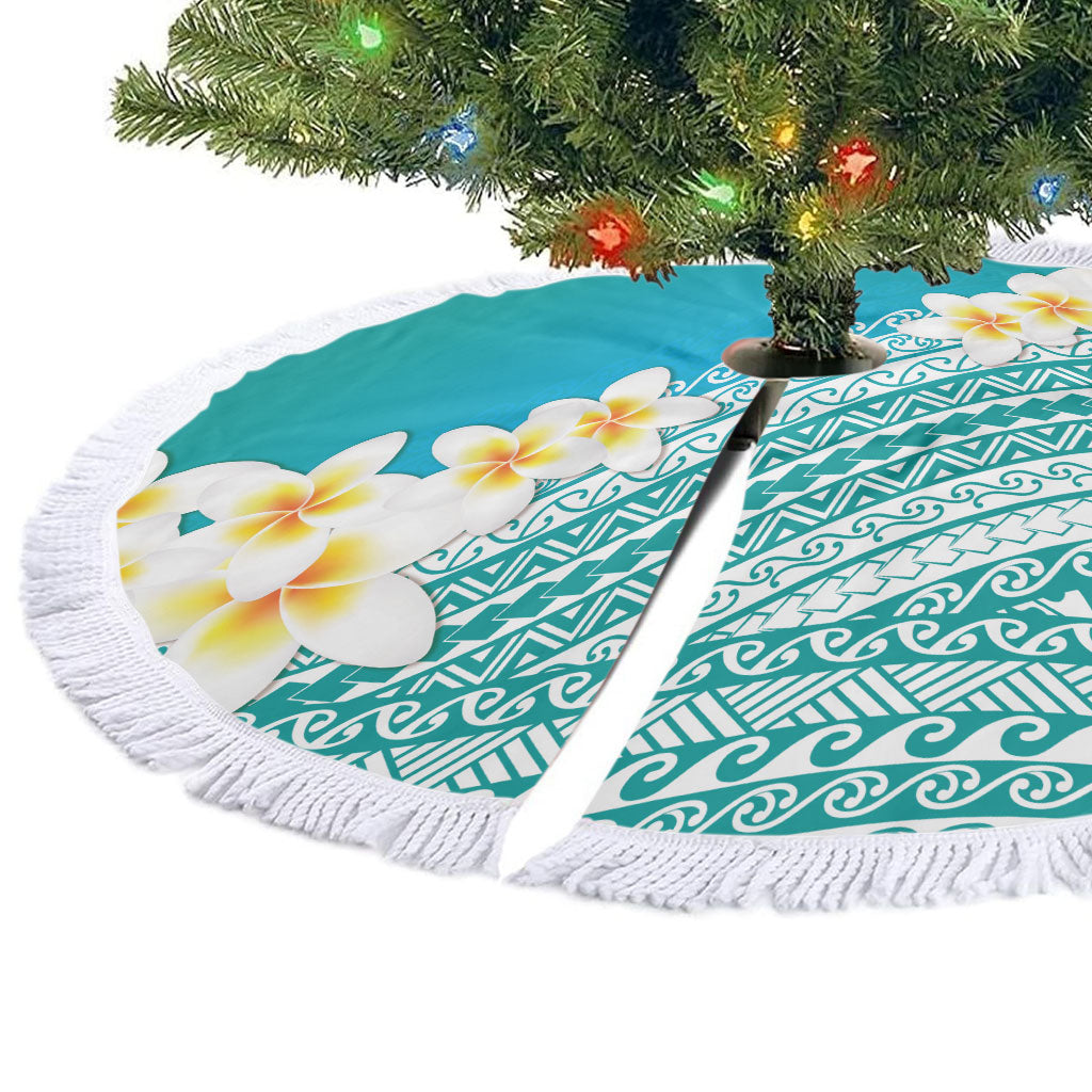 Tahiti Plumeria Tribal Pattern Tree Skirt Wave Style Turquoise LT05 - Polynesian Pride
