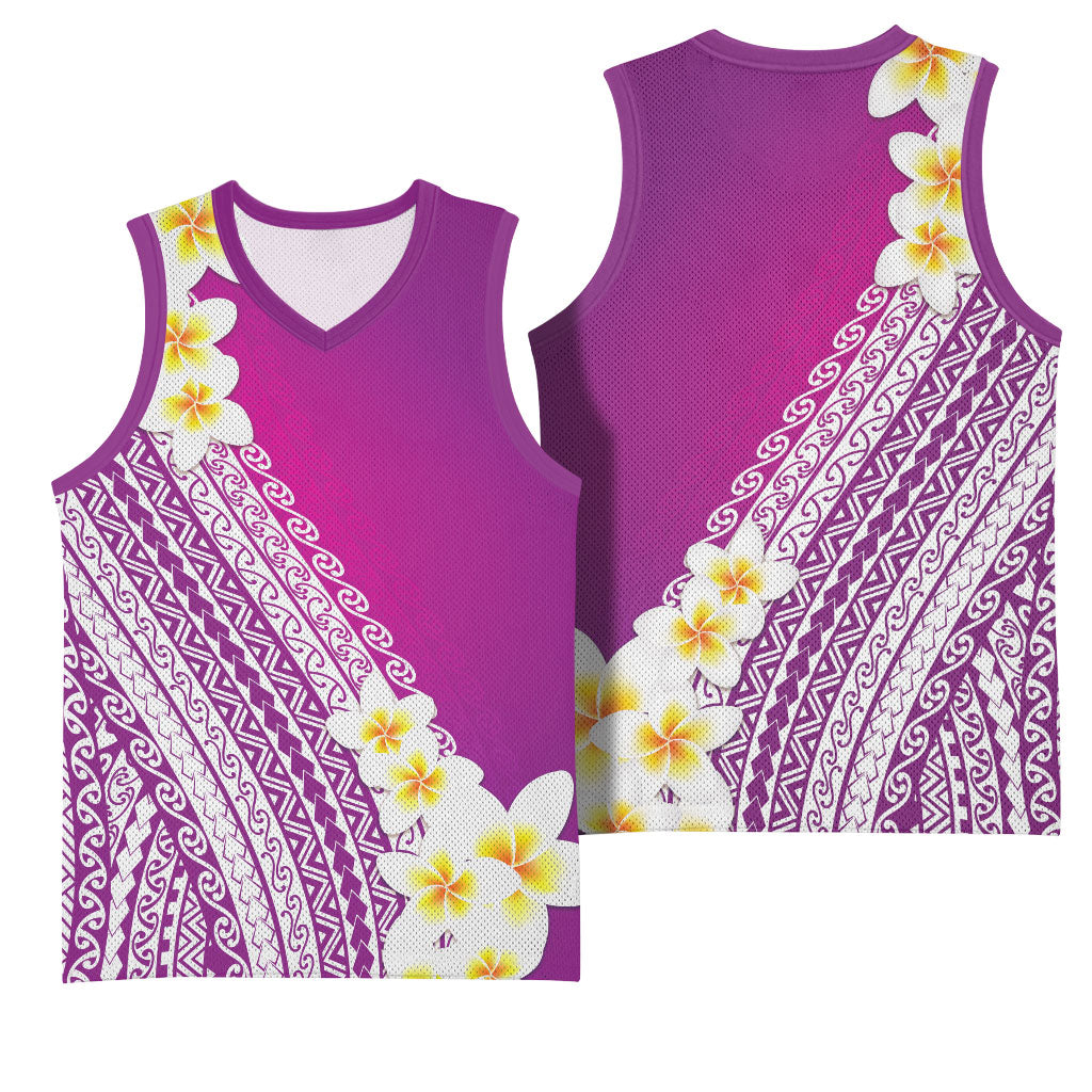 Tahiti Plumeria Tribal Pattern Basketball Jersey Wave Style Purple LT05 - Polynesian Pride