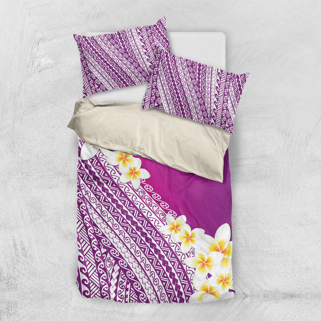Tahiti Plumeria Tribal Pattern Bedding Set Wave Style Purple LT05 US Twin 172cm x 218cm Purple - Polynesian Pride