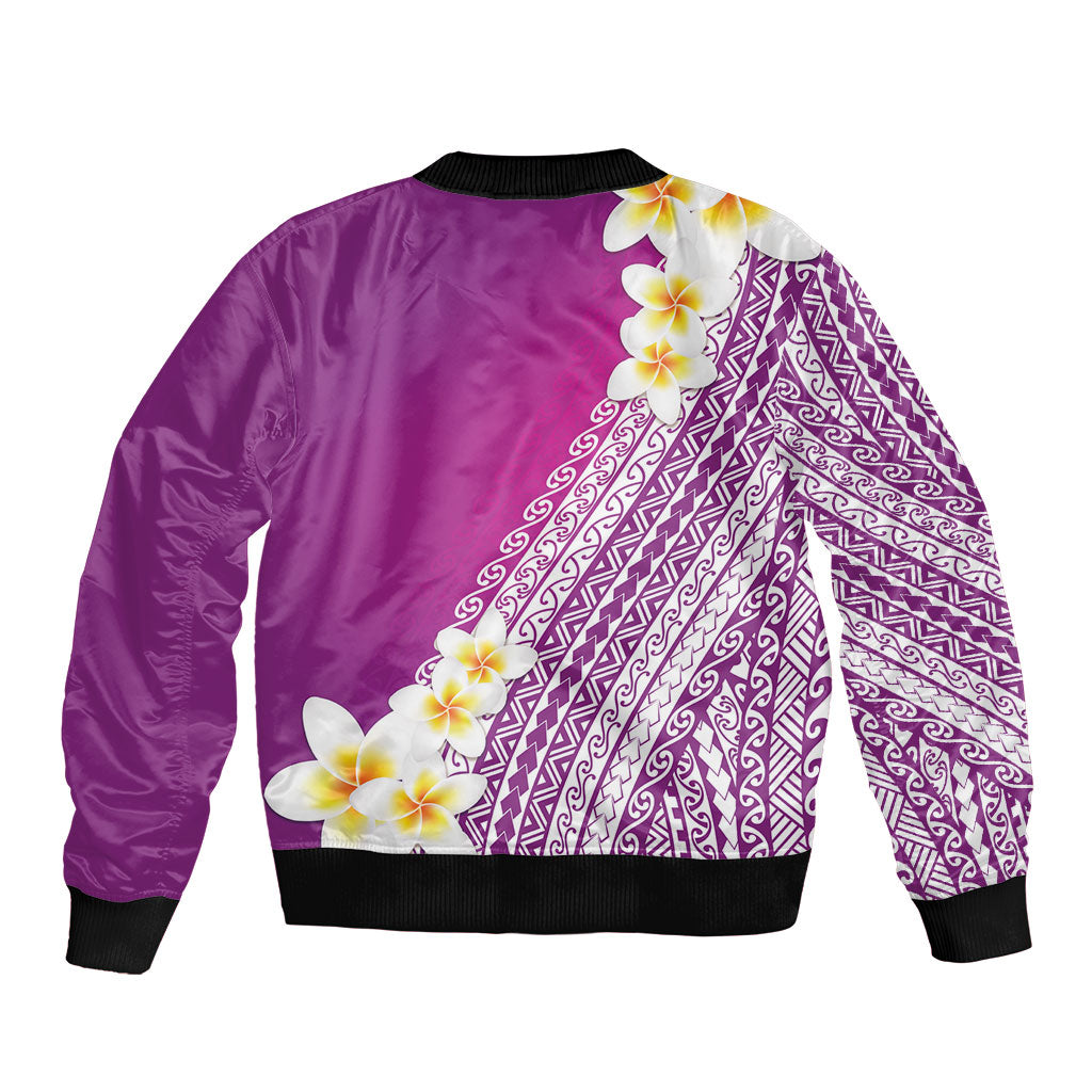 Tahiti Plumeria Tribal Pattern Bomber Jacket Wave Style Purple LT05 - Polynesian Pride