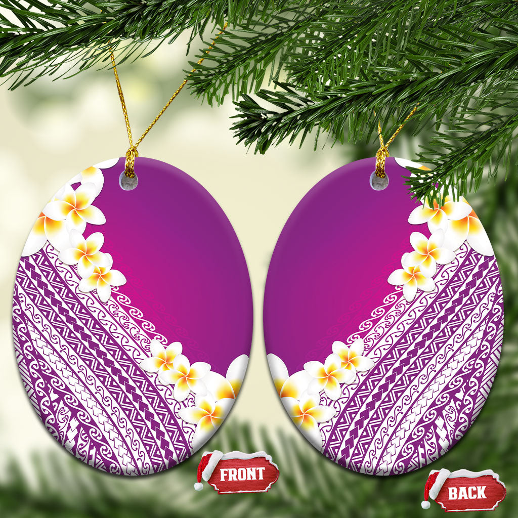 Tahiti Plumeria Tribal Pattern Ceramic Ornament Wave Style Purple LT05 Oval Purple - Polynesian Pride