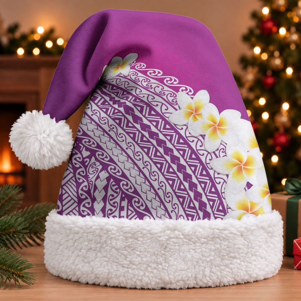 Tahiti Plumeria Tribal Pattern Christmas Santa Hat Wave Style Purple LT05 With Fur Purple - Polynesian Pride