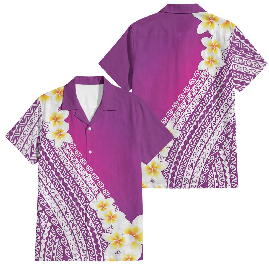 Tahiti Plumeria Tribal Pattern Family Matching Mermaid Dress and Hawaiian Shirt Wave Style Purple LT05 Dad's Shirt - Short Sleeve Purple - Polynesian Pride