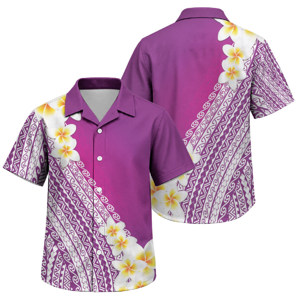 Tahiti Plumeria Tribal Pattern Family Matching Summer Maxi Dress and Hawaiian Shirt Wave Style Purple LT05 Son's Shirt Purple - Polynesian Pride