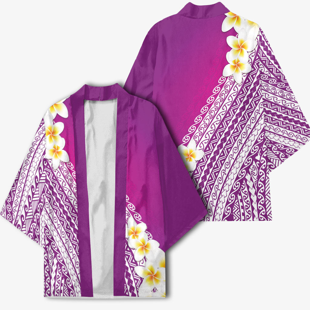 Tahiti Plumeria Tribal Pattern Kimono Wave Style Purple LT05 - Polynesian Pride