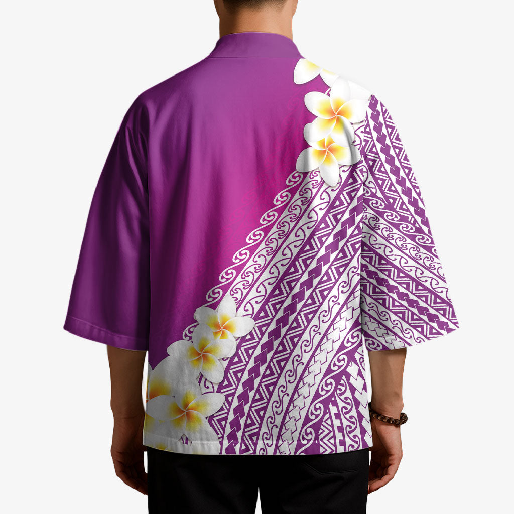 Tahiti Plumeria Tribal Pattern Kimono Wave Style Purple LT05 - Polynesian Pride