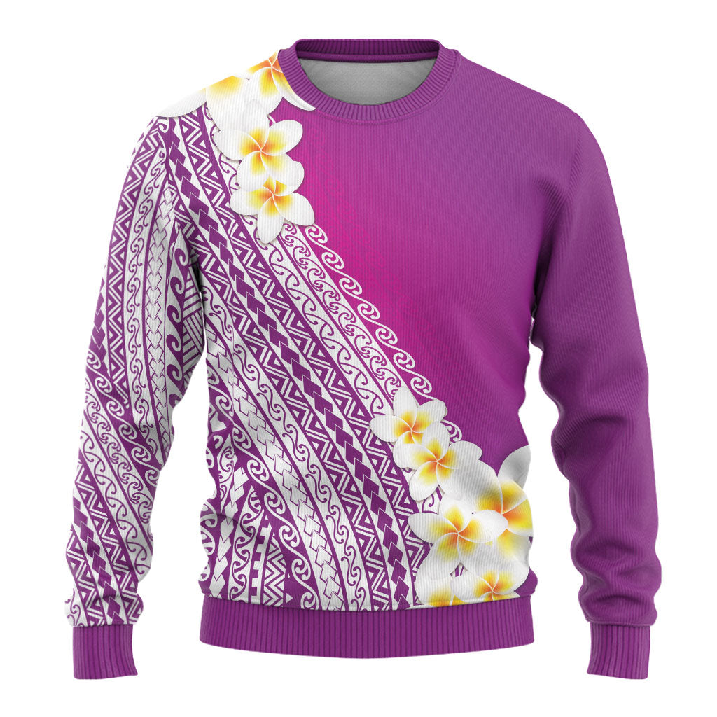 Tahiti Plumeria Tribal Pattern Ugly Christmas Sweater Wave Style Purple LT05 - Polynesian Pride