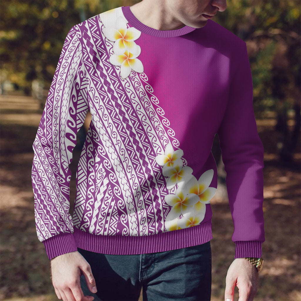 Tahiti Plumeria Tribal Pattern Ugly Christmas Sweater Wave Style Purple LT05 - Polynesian Pride
