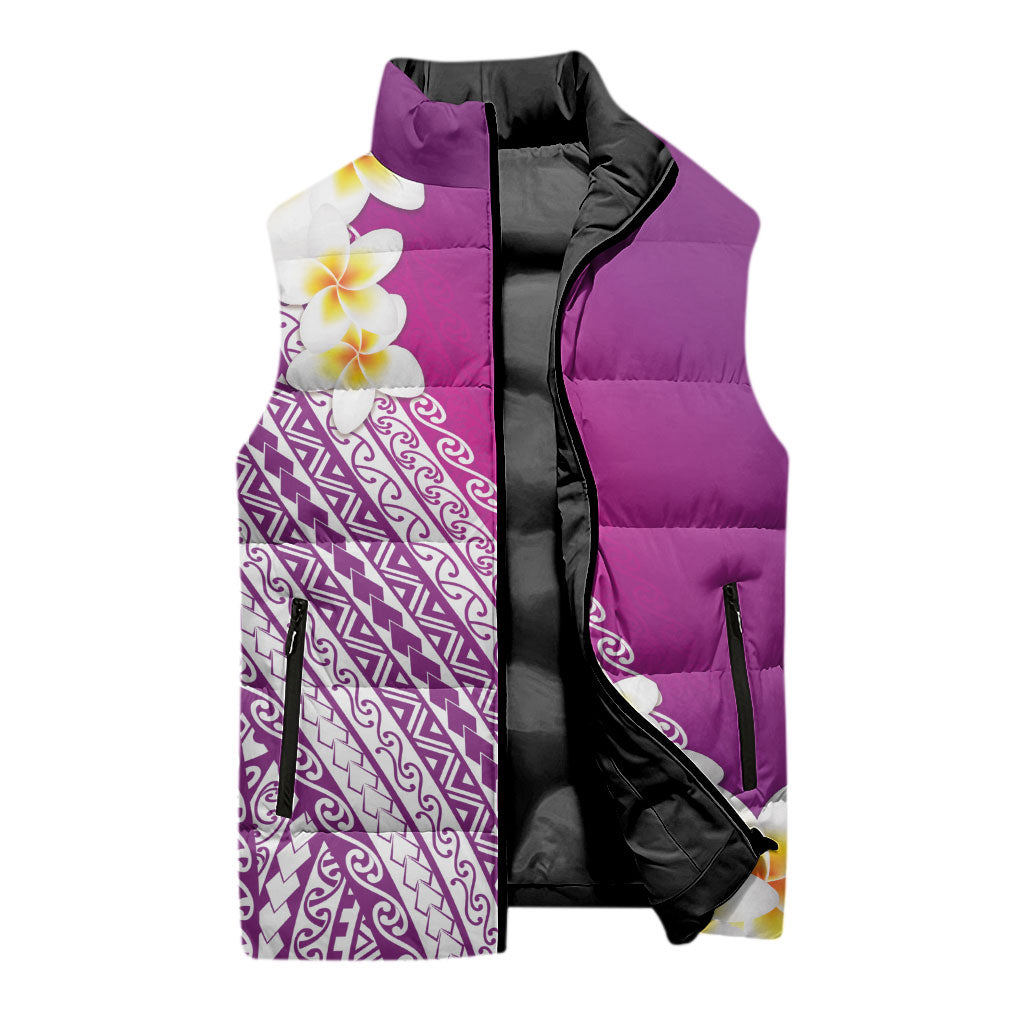 Tahiti Plumeria Tribal Pattern Sleeveless Puffer Jacket Wave Style Purple LT05 - Polynesian Pride