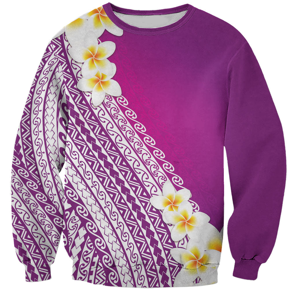 Tahiti Plumeria Tribal Pattern Sweatshirt Wave Style Purple LT05 Unisex Purple - Polynesian Pride