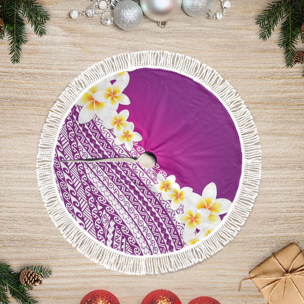 Tahiti Plumeria Tribal Pattern Tree Skirt Wave Style Purple LT05 Fringed Purple - Polynesian Pride