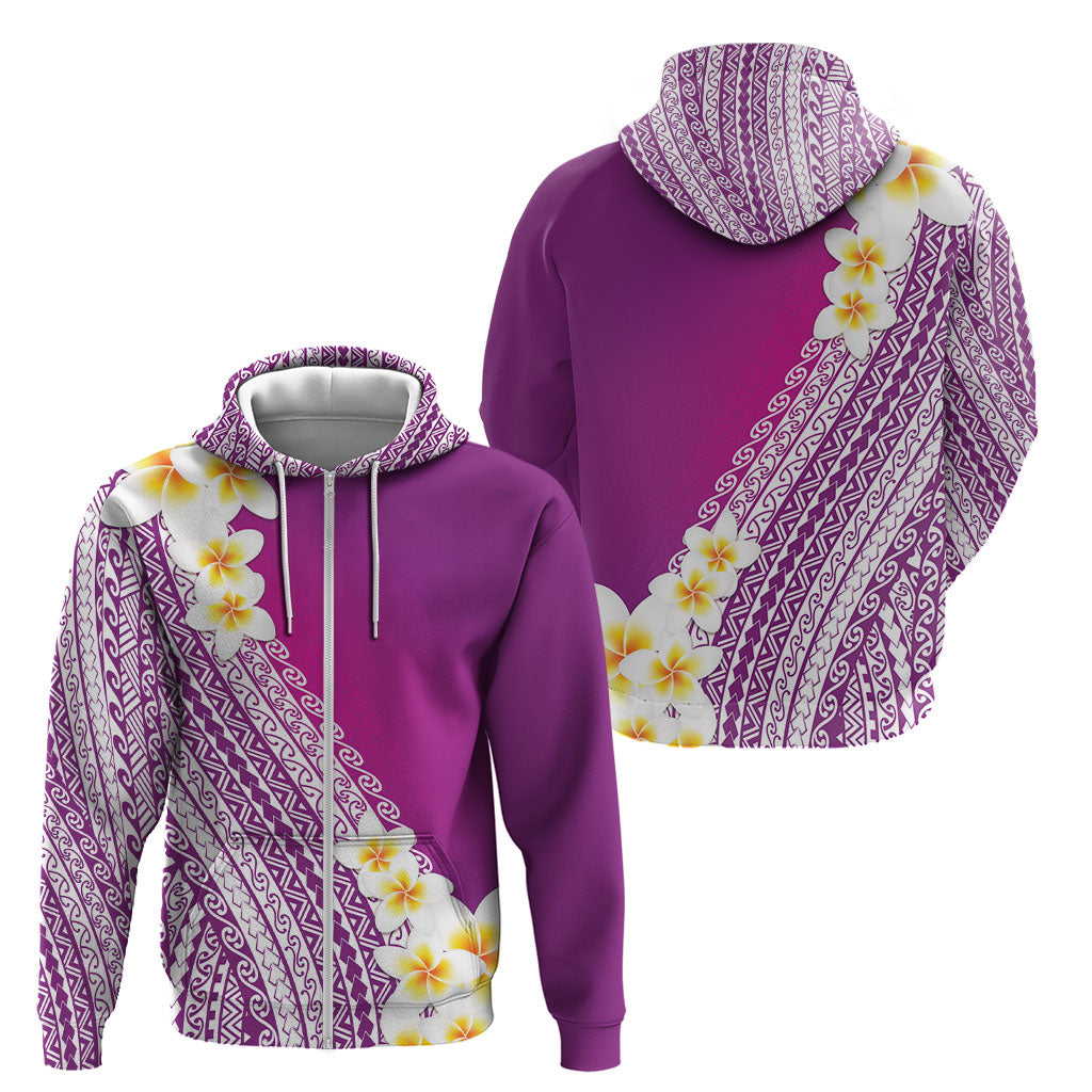 Tahiti Plumeria Tribal Pattern Zip Hoodie Wave Style Purple LT05 - Polynesian Pride
