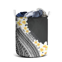 Tahiti Plumeria Tribal Pattern Laundry Basket Wave Style Black LT05 - Polynesian Pride