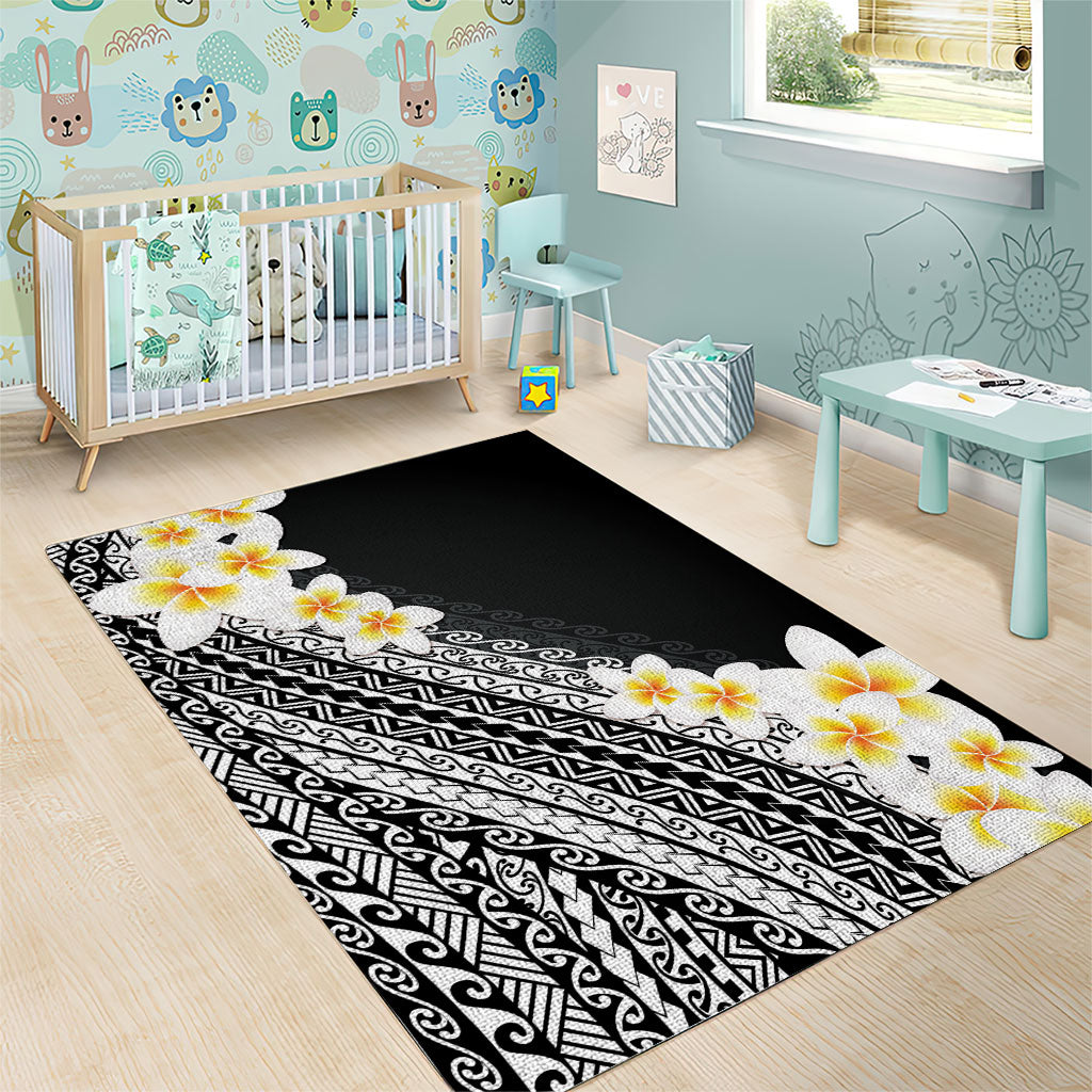 Tahiti Plumeria Tribal Pattern Area Rug Wave Style Black LT05 - Polynesian Pride