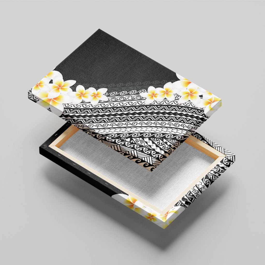 Tahiti Plumeria Tribal Pattern Canvas Wall Art Wave Style Black LT05 - Polynesian Pride