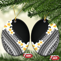 Tahiti Plumeria Tribal Pattern Ceramic Ornament Wave Style Black LT05 Oval Black - Polynesian Pride