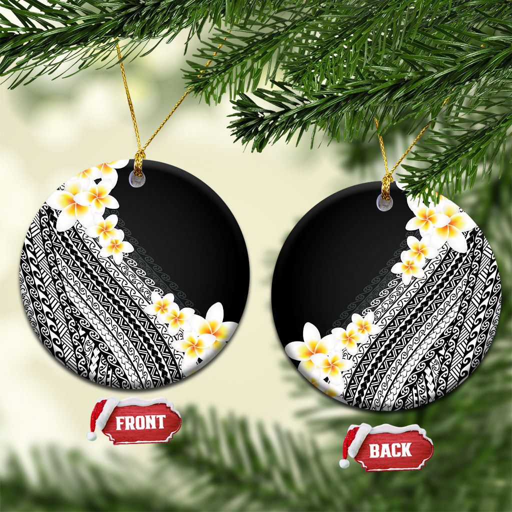 Tahiti Plumeria Tribal Pattern Ceramic Ornament Wave Style Black LT05 Circle Black - Polynesian Pride