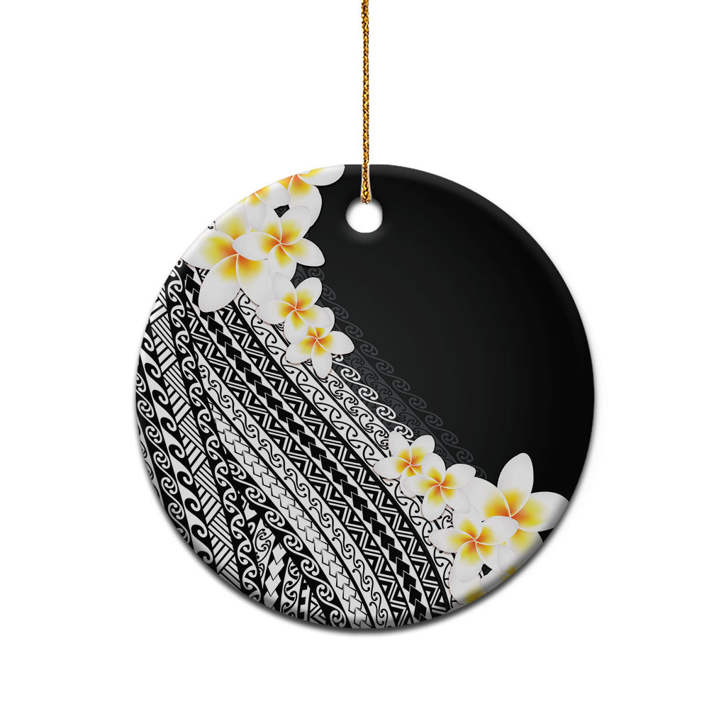 Tahiti Plumeria Tribal Pattern Ceramic Ornament Wave Style Black LT05 - Polynesian Pride