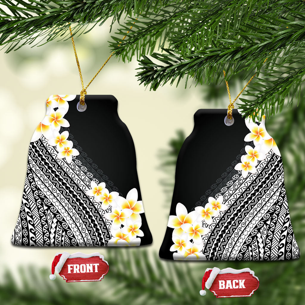 Tahiti Plumeria Tribal Pattern Ceramic Ornament Wave Style Black LT05 Bell Flake Black - Polynesian Pride