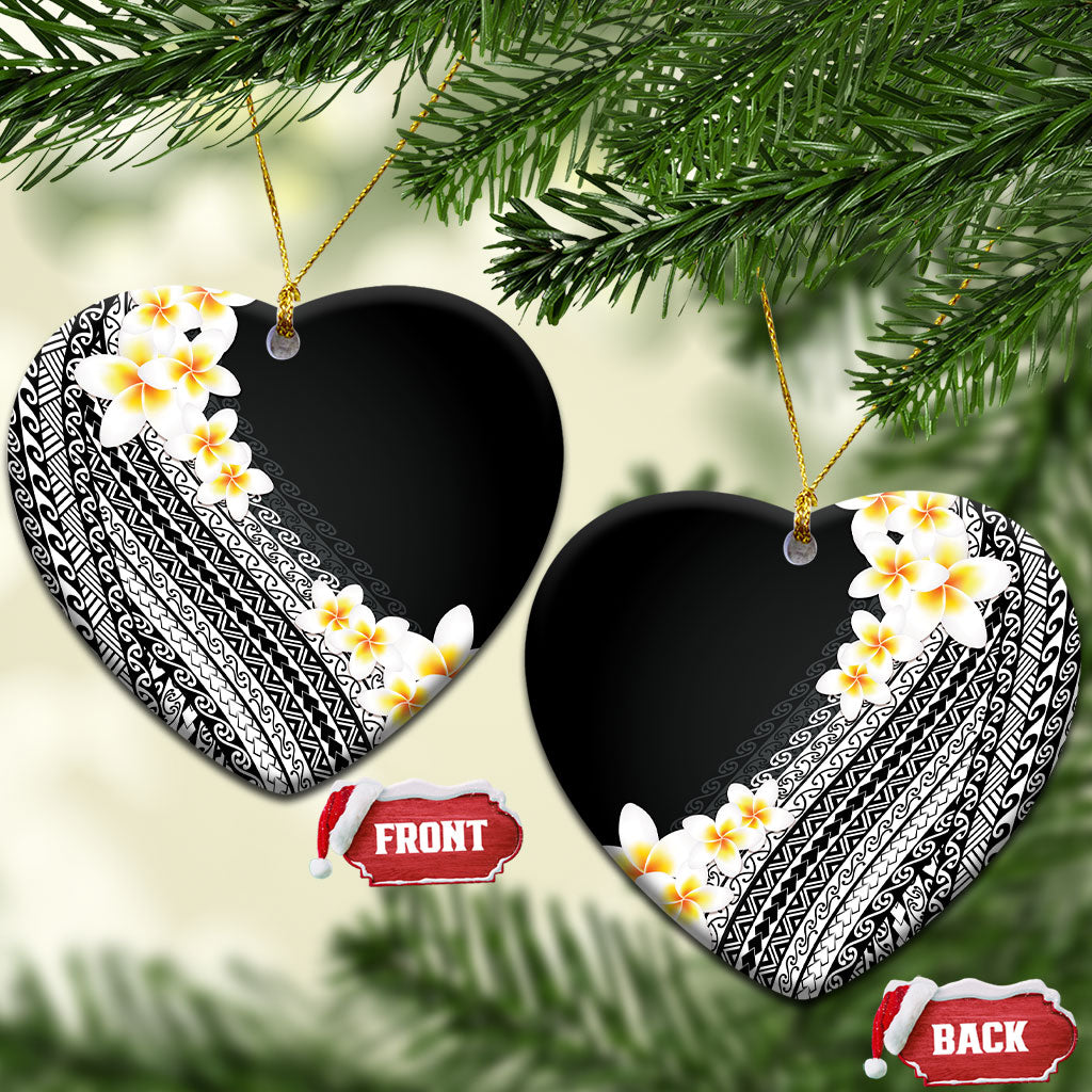 Tahiti Plumeria Tribal Pattern Ceramic Ornament Wave Style Black LT05 Heart Black - Polynesian Pride