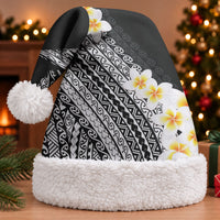 Tahiti Plumeria Tribal Pattern Christmas Santa Hat Wave Style Black LT05 With Fur Black - Polynesian Pride