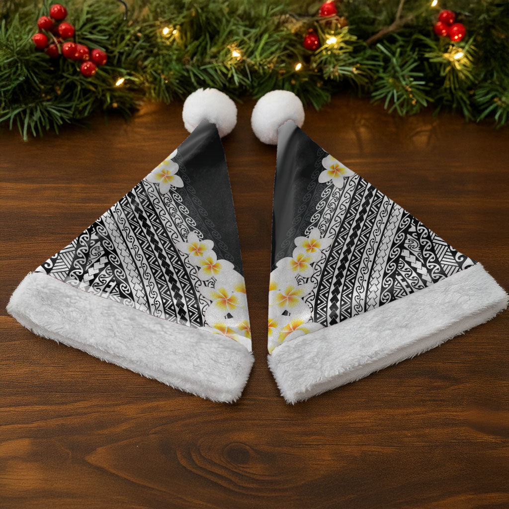 Tahiti Plumeria Tribal Pattern Christmas Santa Hat Wave Style Black LT05 - Polynesian Pride