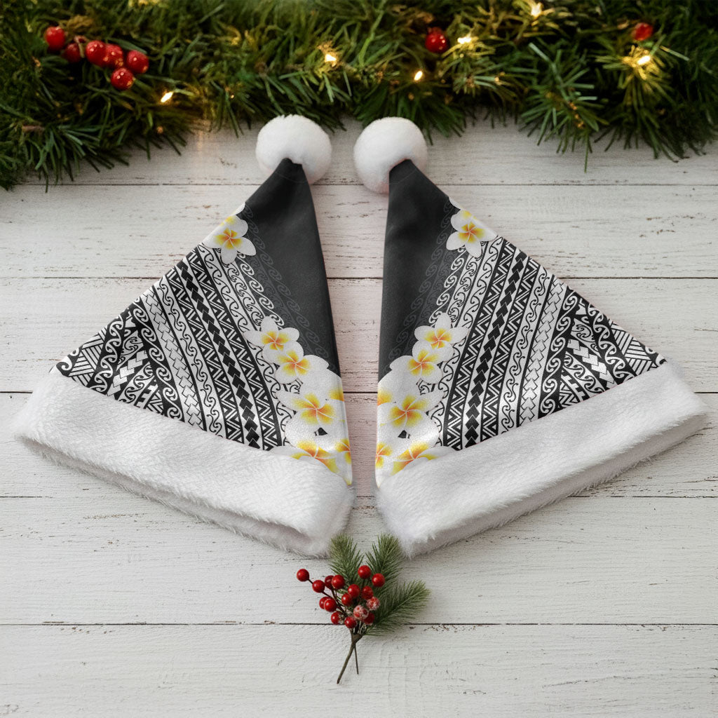 Tahiti Plumeria Tribal Pattern Christmas Santa Hat Wave Style Black LT05 - Polynesian Pride