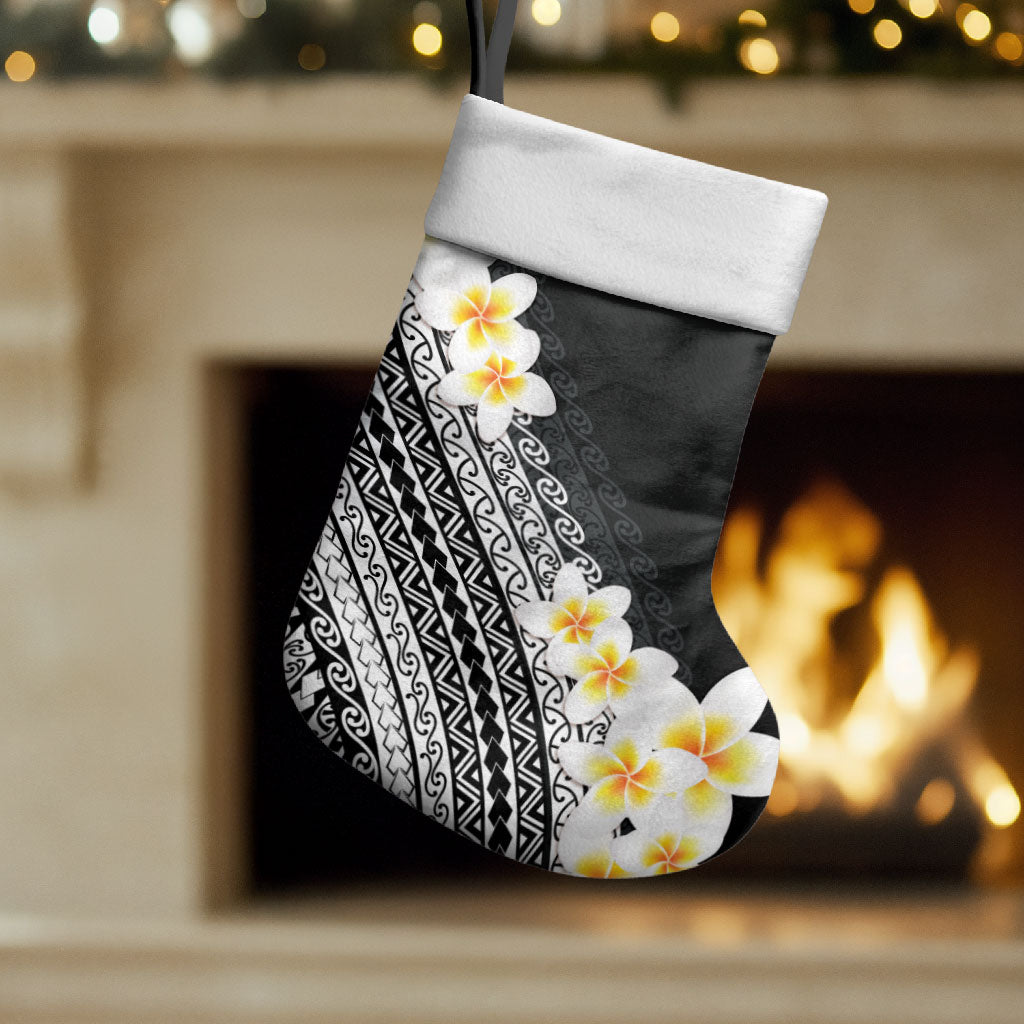 Tahiti Plumeria Tribal Pattern Christmas Stocking Wave Style Black LT05 Set of 2 Black - Polynesian Pride