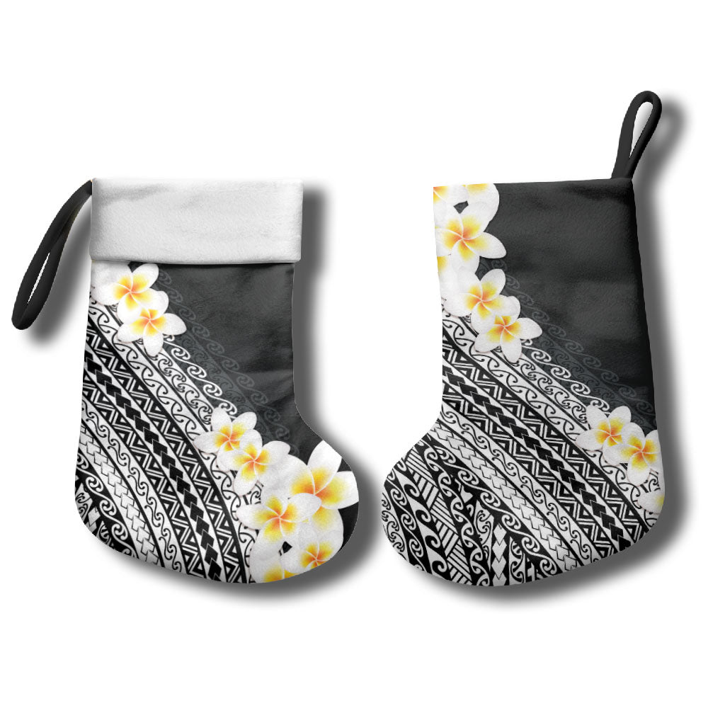 Tahiti Plumeria Tribal Pattern Christmas Stocking Wave Style Black LT05 - Polynesian Pride