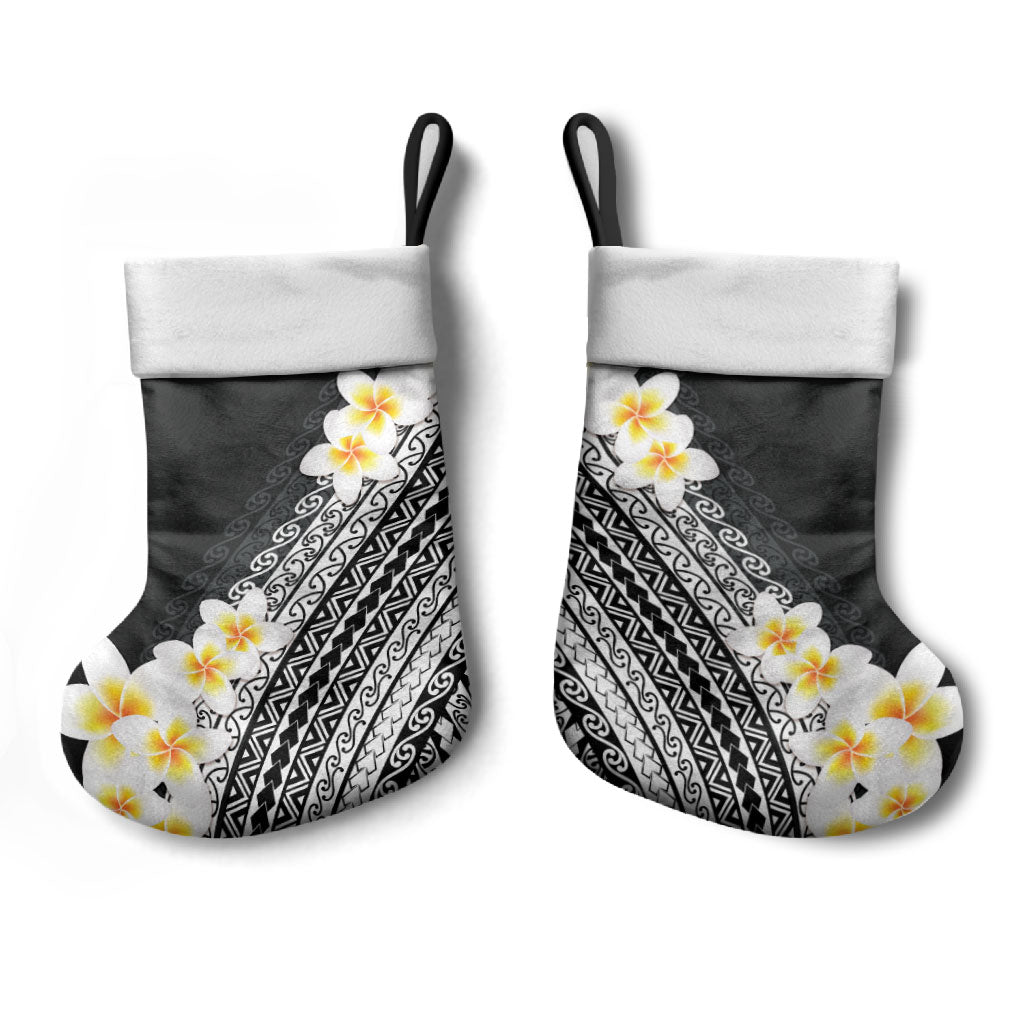 Tahiti Plumeria Tribal Pattern Christmas Stocking Wave Style Black LT05 - Polynesian Pride