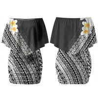Tahiti Plumeria Tribal Pattern Couples Matching Off Shoulder Short Dress and Long Sleeve Button Shirt Wave Style Black LT05 - Polynesian Pride