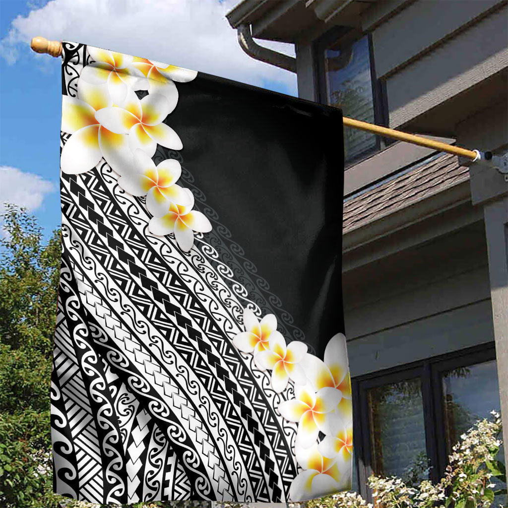Tahiti Plumeria Tribal Pattern Garden Flag Wave Style Black LT05 - Polynesian Pride