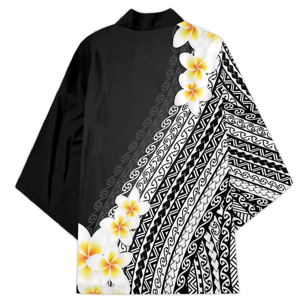 Tahiti Plumeria Tribal Pattern Kimono Wave Style Black LT05 - Polynesian Pride