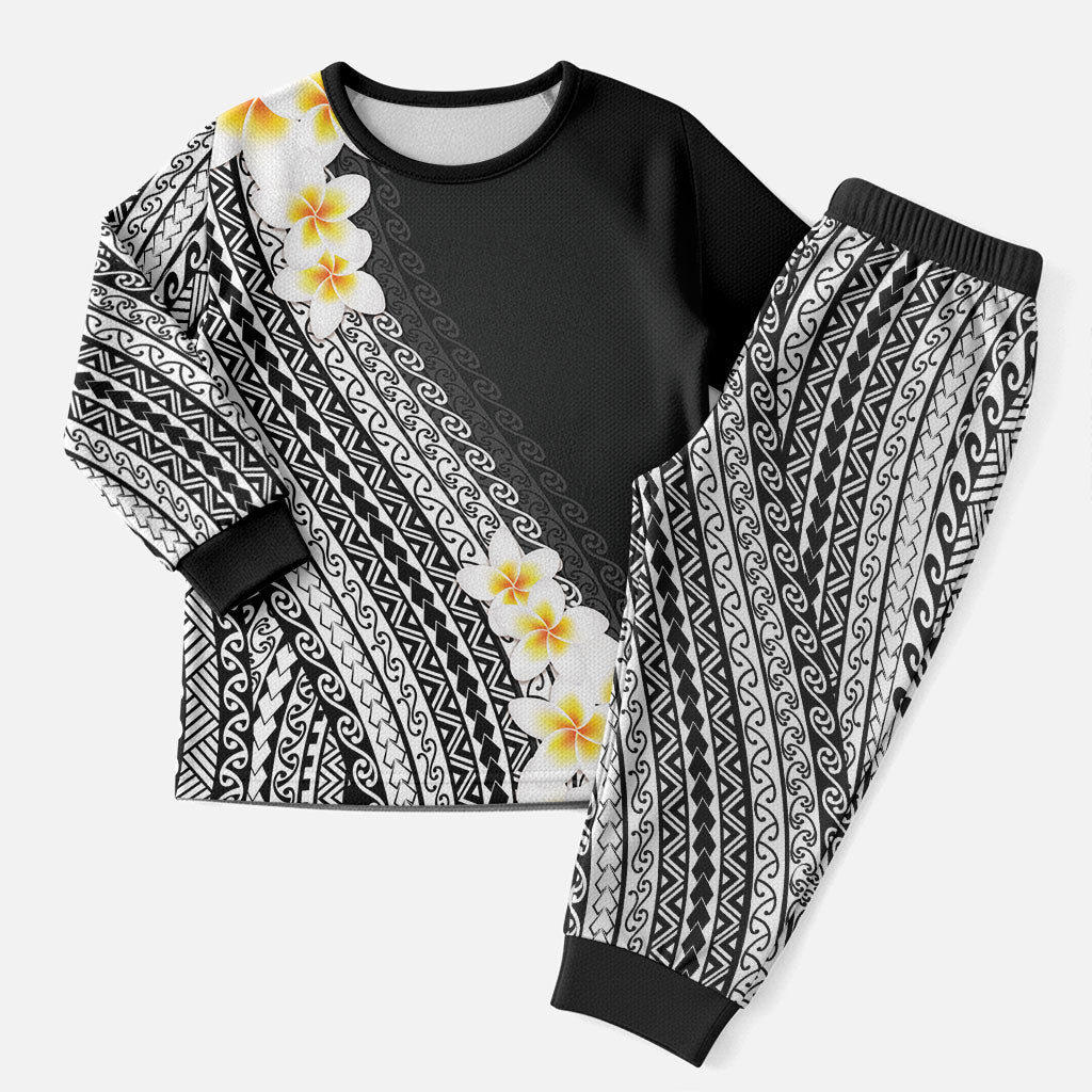 Tahiti Plumeria Tribal Pattern Christmas Pajama Set Wave Style Black LT05 Men Black - Polynesian Pride
