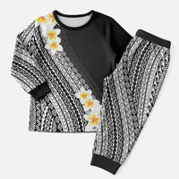 Tahiti Plumeria Tribal Pattern Christmas Pajama Set Wave Style Black LT05 Men Black - Polynesian Pride