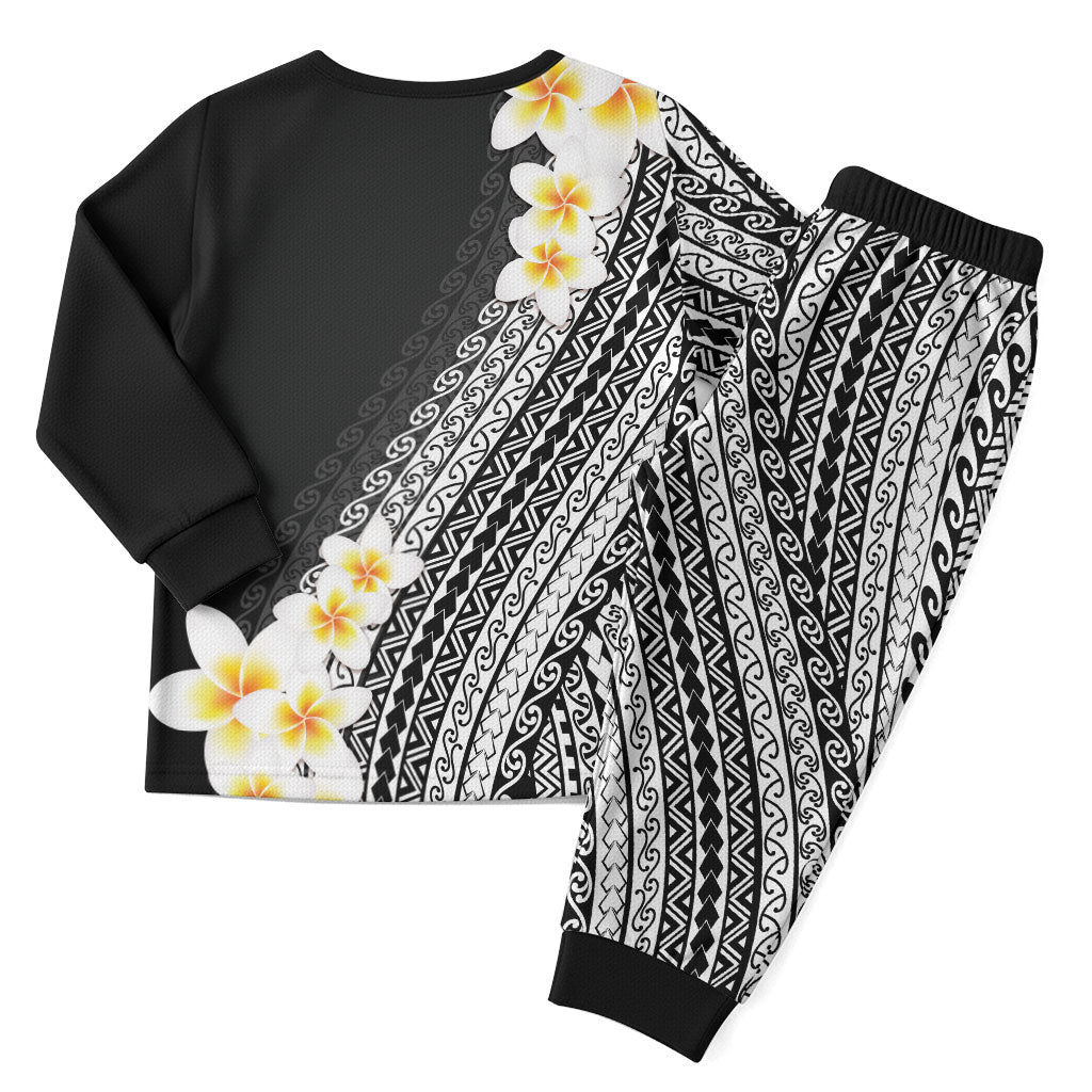 Tahiti Plumeria Tribal Pattern Christmas Pajama Set Wave Style Black LT05 - Polynesian Pride