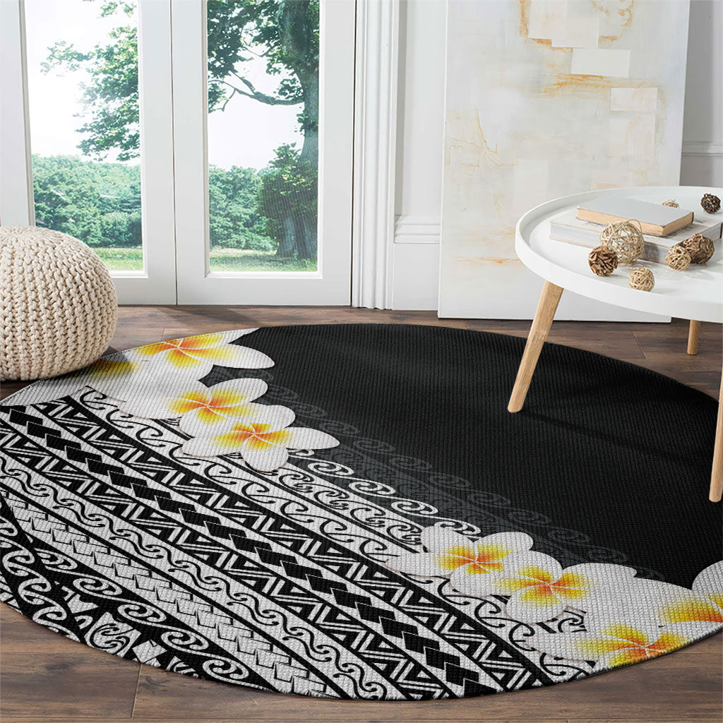 Tahiti Plumeria Tribal Pattern Round Carpet Wave Style Black LT05 - Polynesian Pride