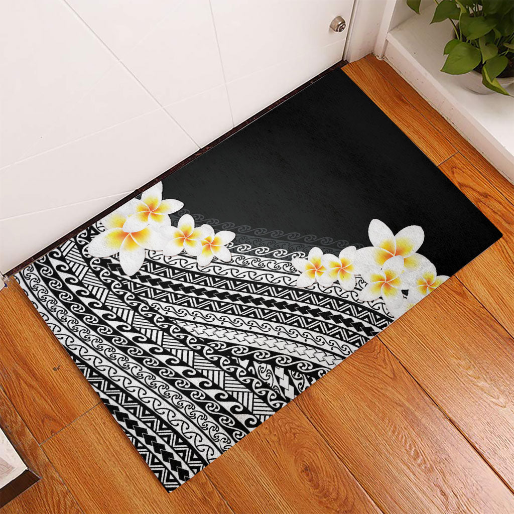 Tahiti Plumeria Tribal Pattern Rubber Doormat Wave Style Black LT05 - Polynesian Pride