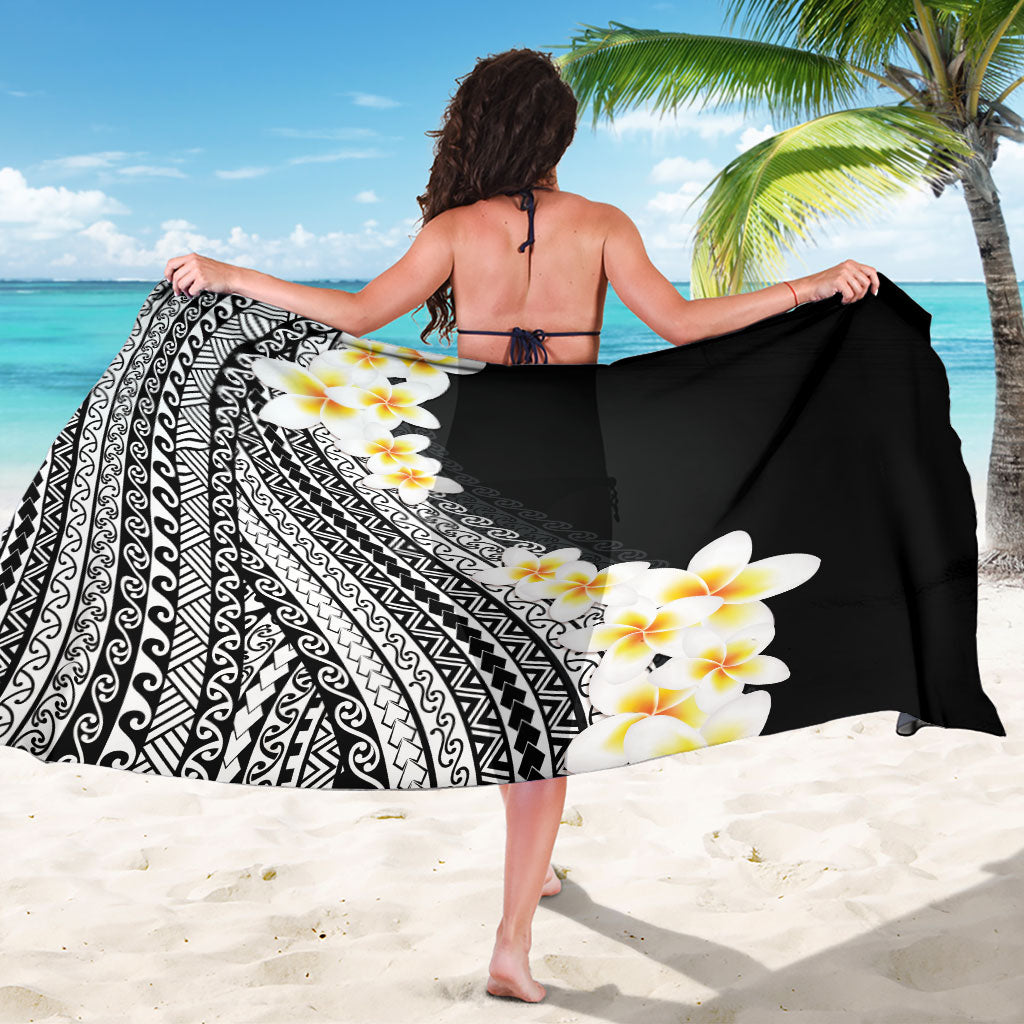 Tahiti Plumeria Tribal Pattern Sarong Wave Style Black LT05 - Polynesian Pride
