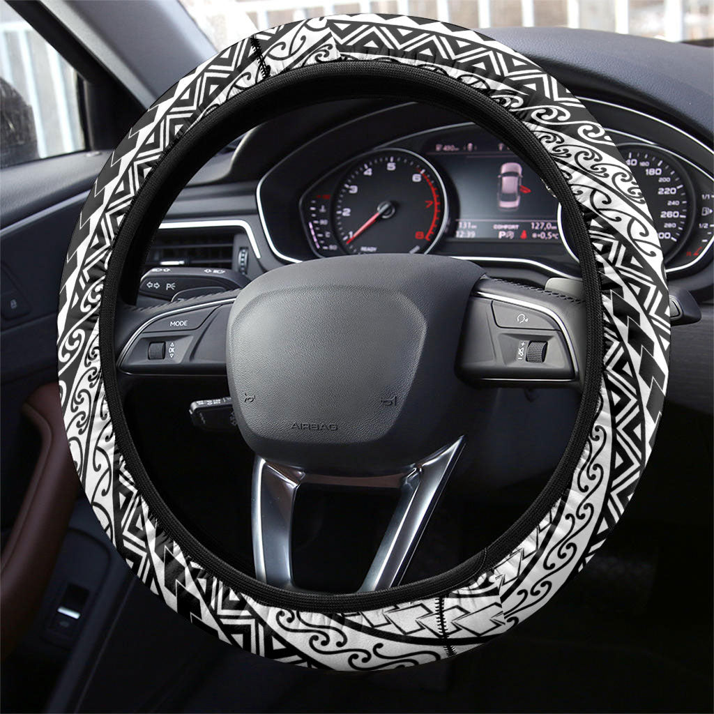 Tahiti Plumeria Tribal Pattern Steering Wheel Cover Wave Style Black LT05 - Polynesian Pride