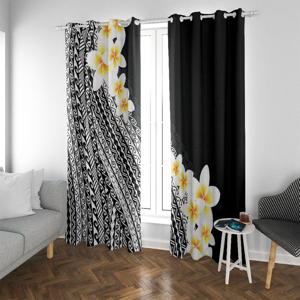 Tahiti Plumeria Tribal Pattern Window Curtain Wave Style Black LT05 With Grommets Black - Polynesian Pride