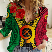 Vanuatu Women Casual Shirt Vanuatuan Coat Of Arms Mix Pig Tusk Poynesian Pattern LT05 Female Reggae - Polynesian Pride
